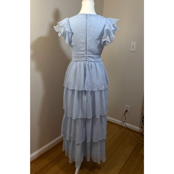 Altar’d State Blue Tiered Ruffle Maxi Dress Small Prom Formal - Picture 3 of 9